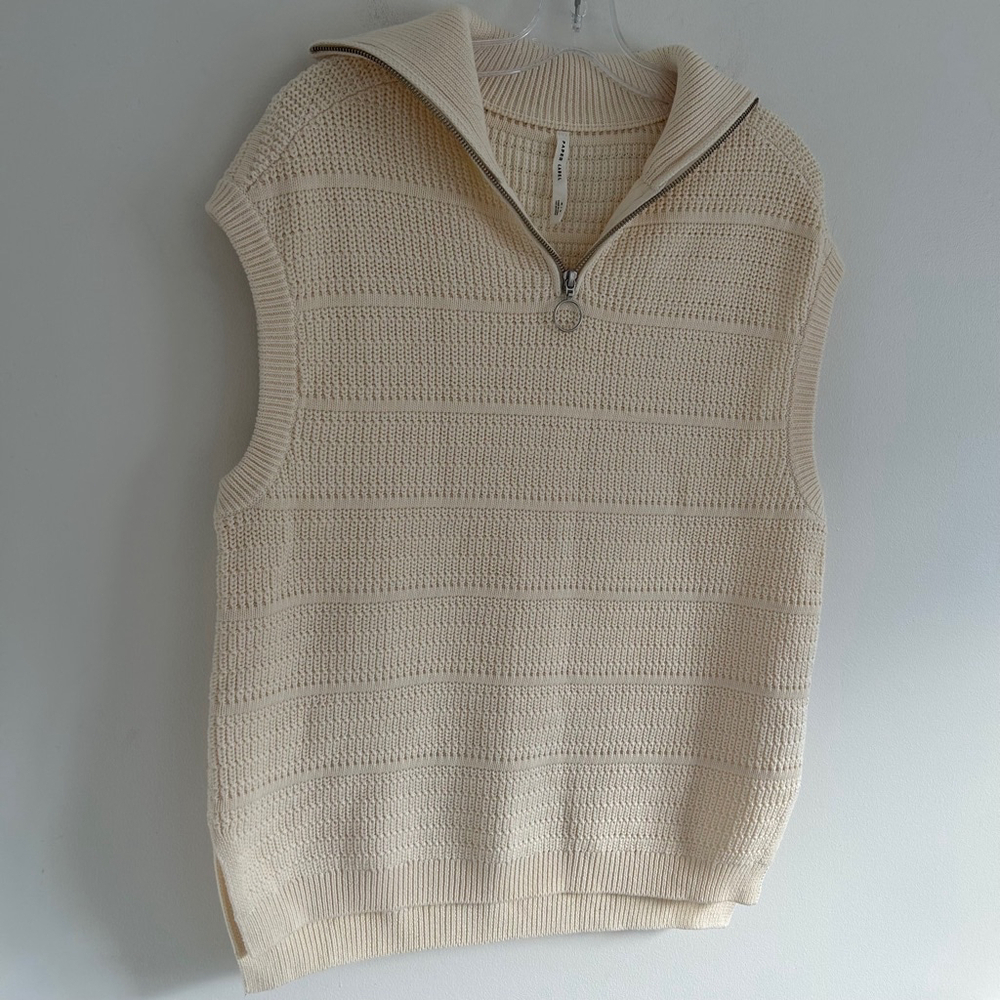 PAPER LABEL Cheyenne Knit Vest Sleeveless Pullover Quarter Zip Cream Size Medium - Picture 5 of 14